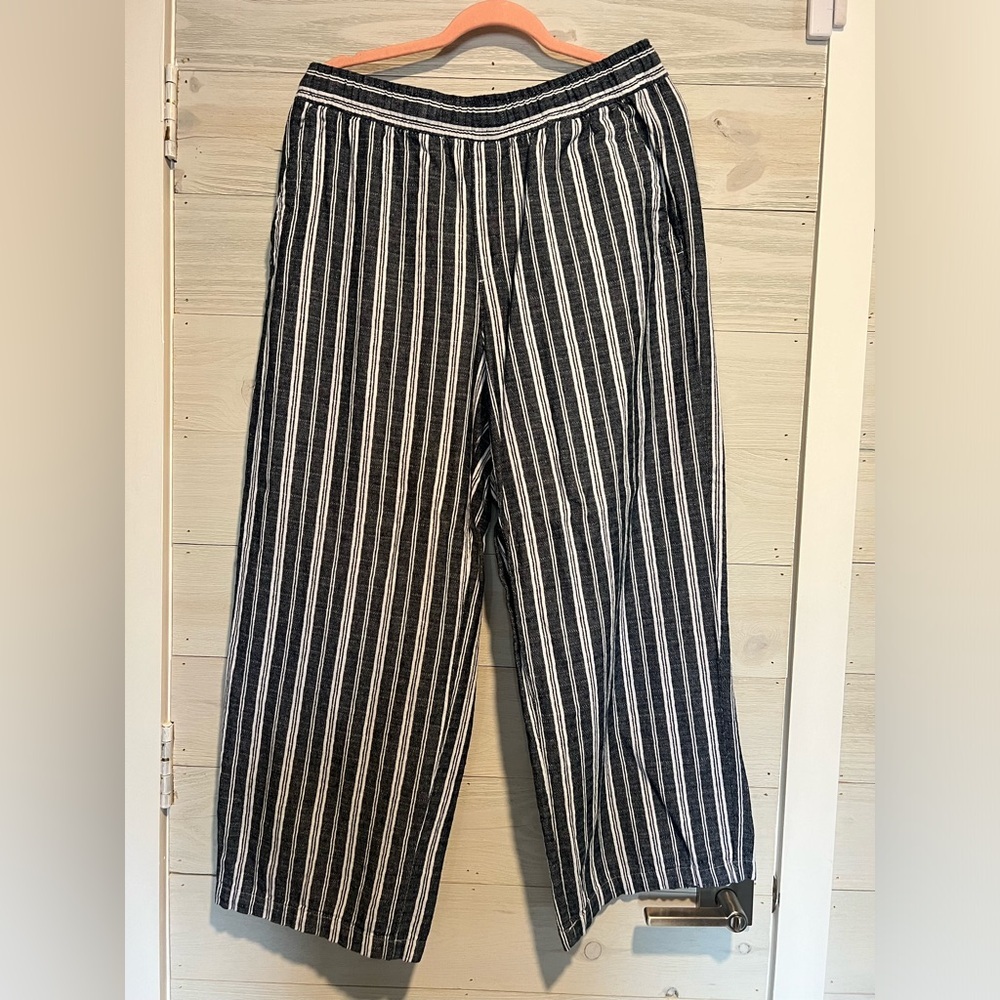 Old Navy Stripe Wide Leg Linen Pants ~ Size 10 ~ Blue - Picture 2 of 8